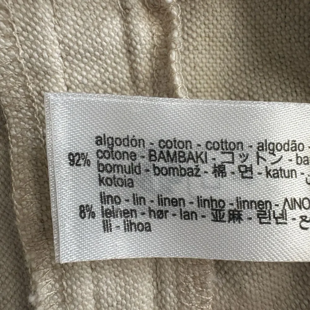 Zara Women Barrrel Leg Pants Cream Cotton Linen Blend Beach Casual Sz XS